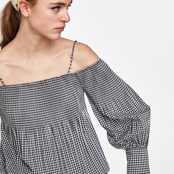 ZARA Checked pleated top - Picture 2 of 4